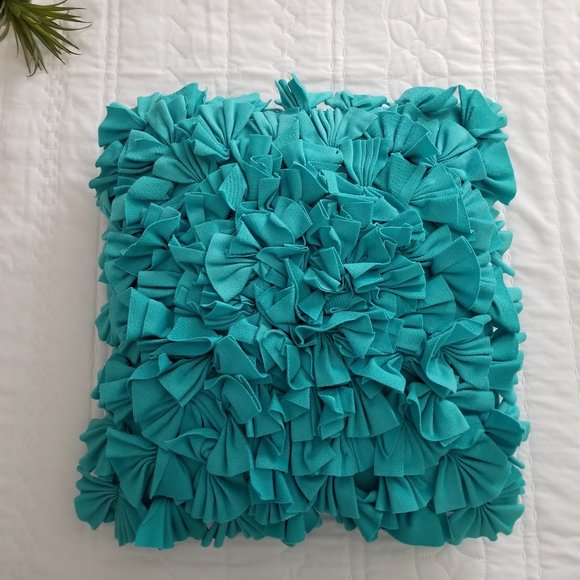 Other - Blue Ruffle Bow Accent Pillow 18" x 18"